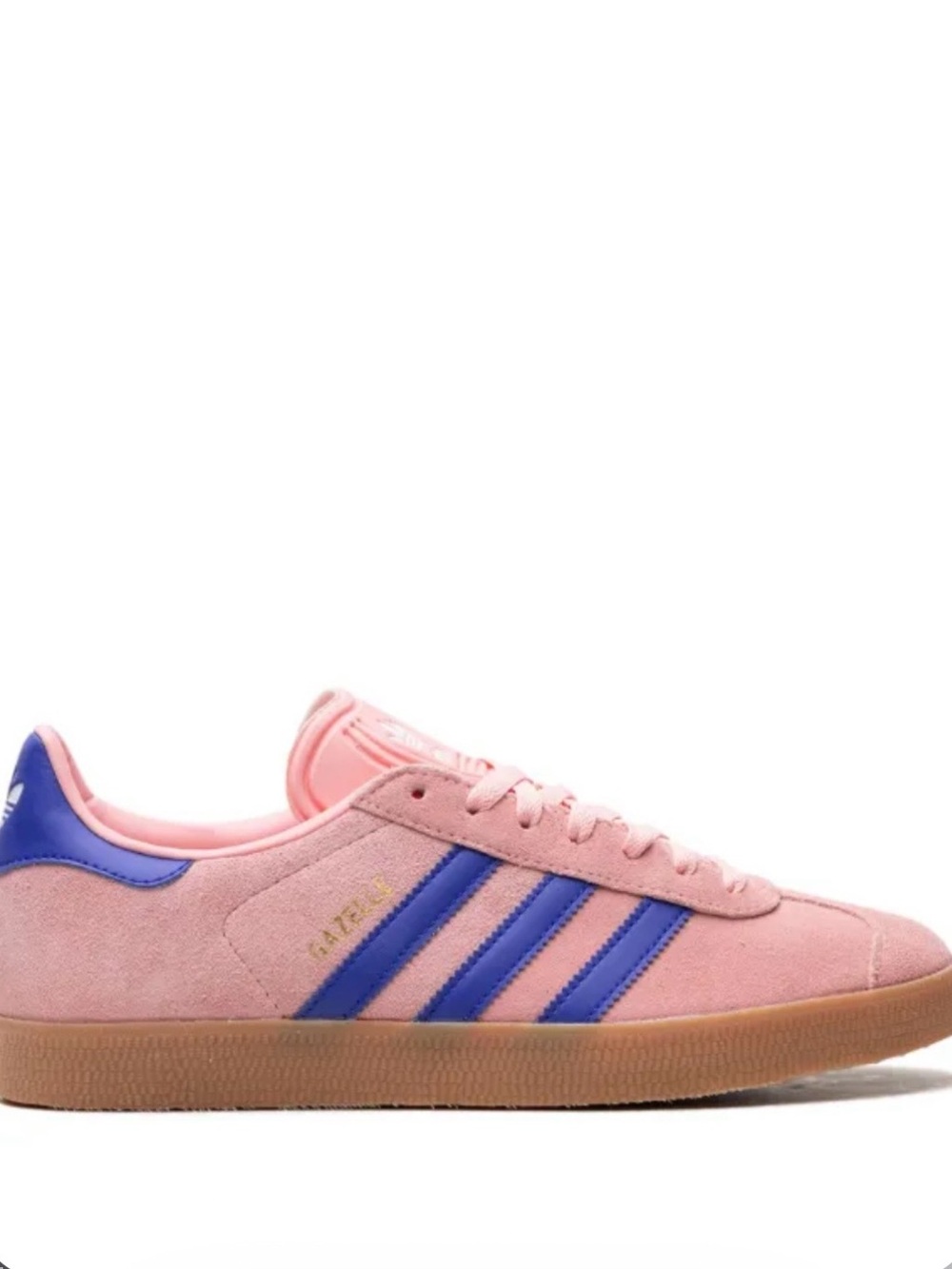 adidas women’s gazelle Pink Suede Sneakers with blue stripes
